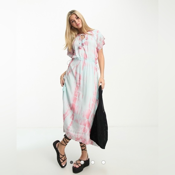 RAGA Leslie Tie-dye Smocked Midi Dress ~ Hand Dyed!!~ Adjustable Waist~ L~NWT! - Picture 7 of 9